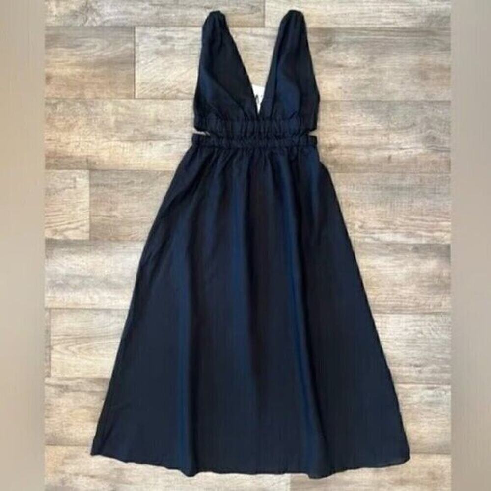 ZARA Black Linen Blend Maxi Dress NWT V Neck Resort Vacation Dress M - Picture 15 of 16